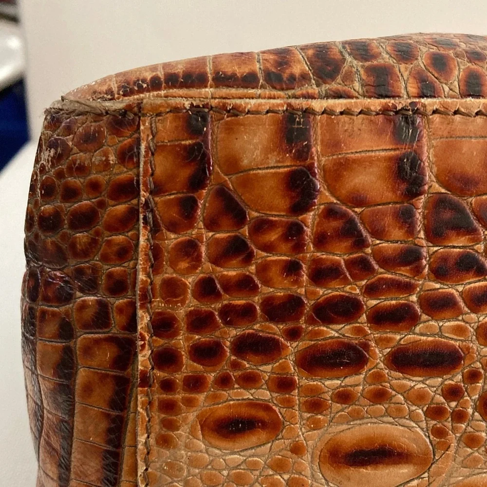 Brahmin Brown Crocodile Embossed toasted almond Shoulder Bag